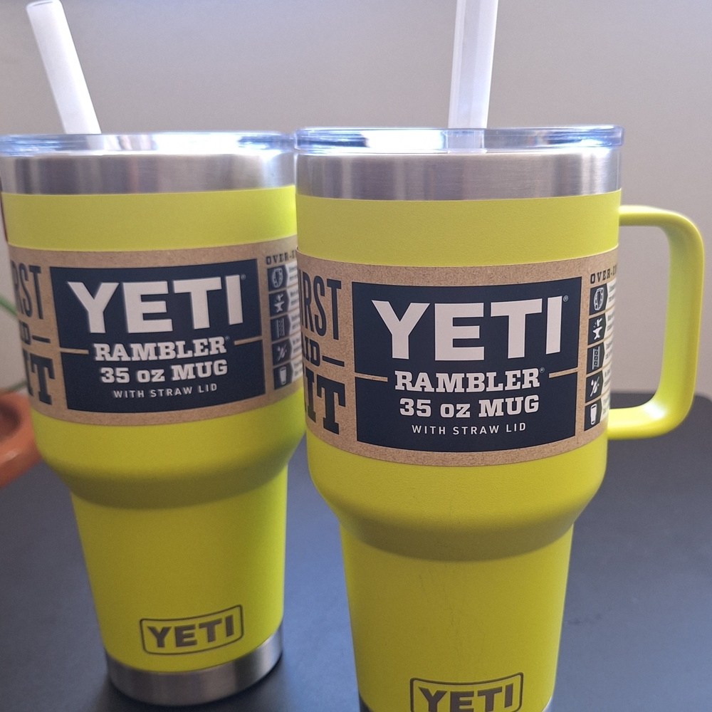 BRAND NEW - SET OF 2 YETI Rambler 35 oz Mug with Straw Lid - Firefly Yellow